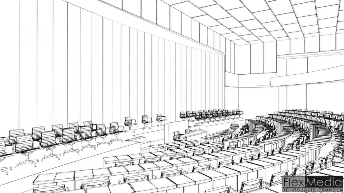 Architekturvisualisierung Bayrischer Plenarsaal 01 sketched