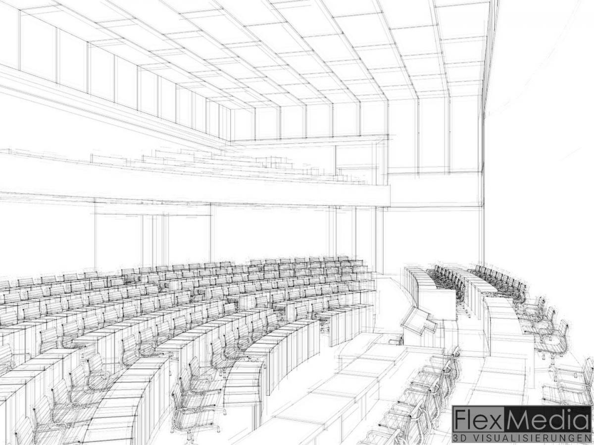 Architekturvisualisierung Bayrischer Plenarsaal sketched